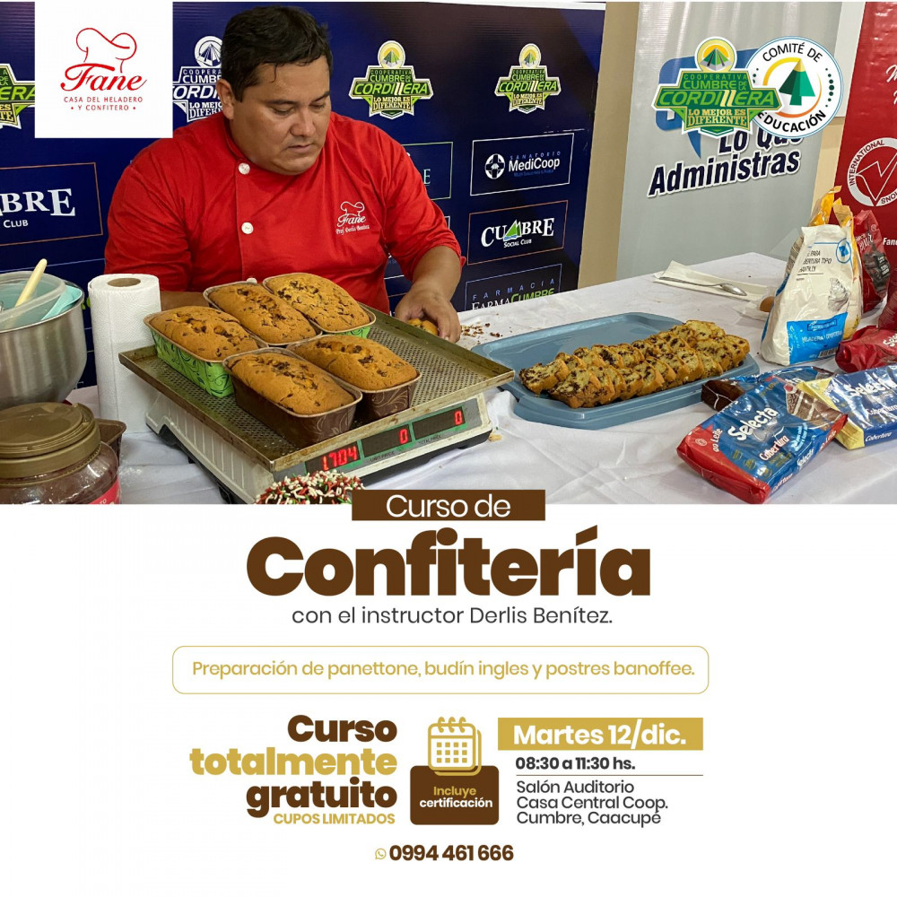 Curso de Confiteria con el instructor Derlis Benitez